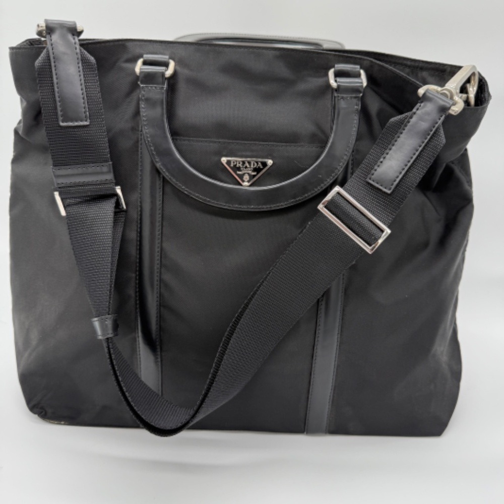 Authentic Vintage Prada BN1057 Tessuto + Spazzolato Nero Tote / Briefcase Black - Picture 7 of 15
